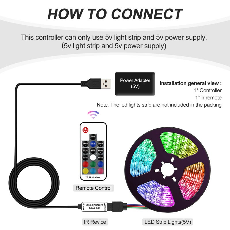 RGBZONE DC 5V USB RGB LED Controller, 17-Key RF Wireless Remote Control, 4-PIN LED Strip Lights Controller, 5050 3528 2835 RGB LED Strip Lights - Image 5